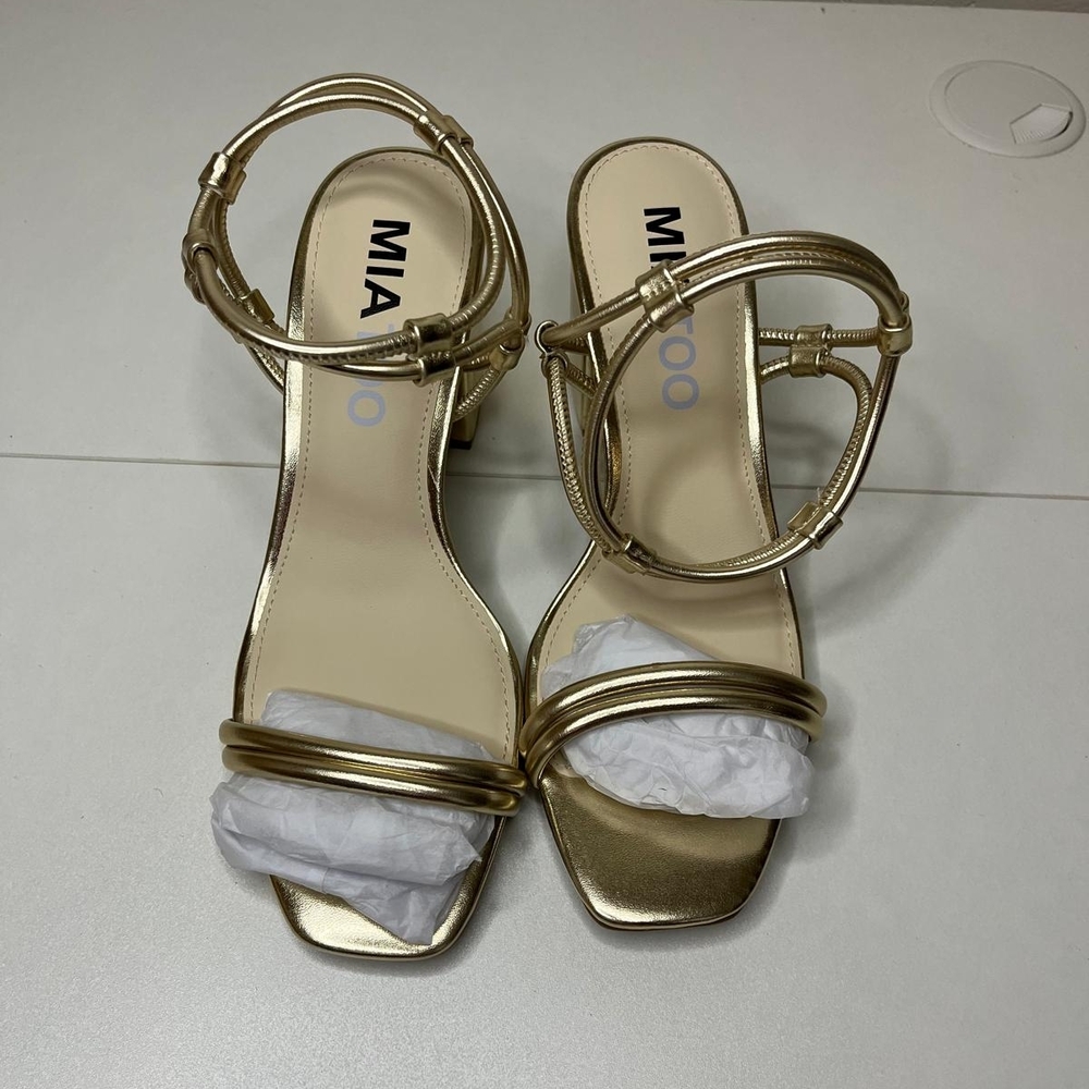 MIA Metallic Gold Strappy Block Heel Sandals